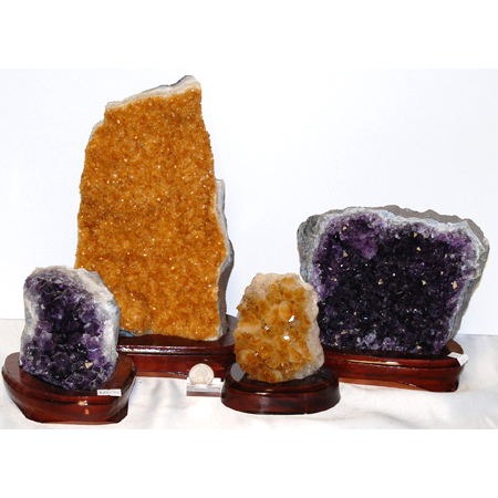 Image of amethyst & citrine cluster with wood base