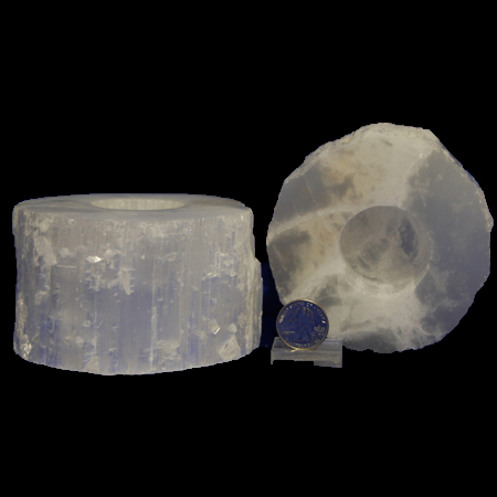 Image of top polished selenite candleholders