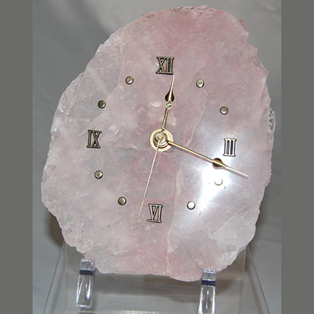 Image of clock made of rose quartz polished slab