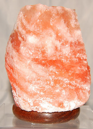 Image of salt lamp with wooden base