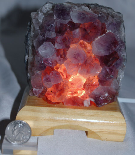 Image of amethyst cluster lamp with wood base