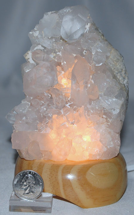 Image of clear quartz cluster lamp on wood base