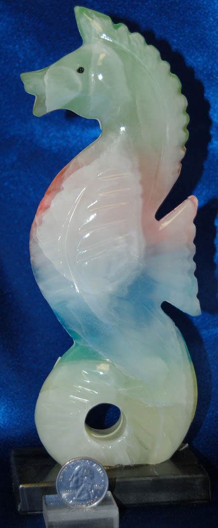 Mexican onyx seahorse, rainbow colored 9 inch