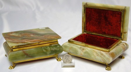 Pakistani onyx box, brass legs, 4x5.5 inch
