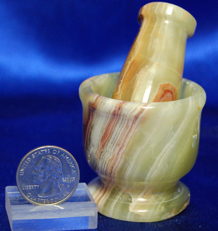 Pakistani mortar and pestle 2  inch green banded