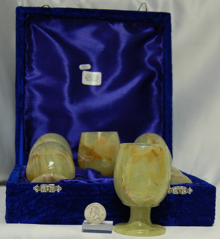 Image of Pakistani onyx sherry set, large 6pc with felt box