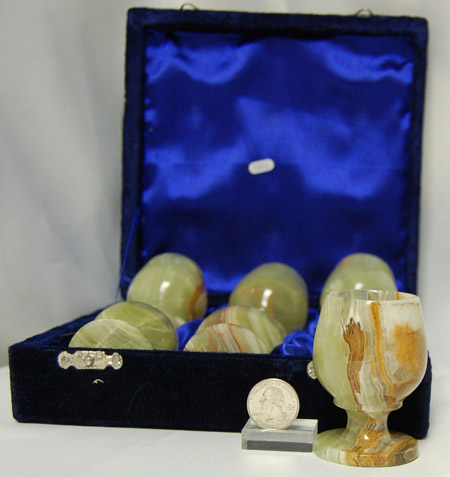 Image of Pakistani onyx sherry set, large 6pc with felt box