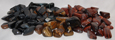 Image of tumbled tiger eye, gold, red, and blue