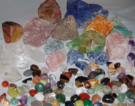 Tumbled and rough gemstones and rocks