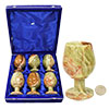 Pakistani Onyx 6 piece felt box for large sherry glasses